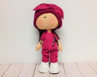 Nurse or Doctor Boy or Girl Cloth Doll Rag Handmade Doll Tilda Doll Fabric Gift Doll Gift Present Collectible