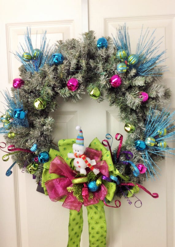 Christmas Wreath Turquoise Green Pink Christmas Wreath Pre-lit 24