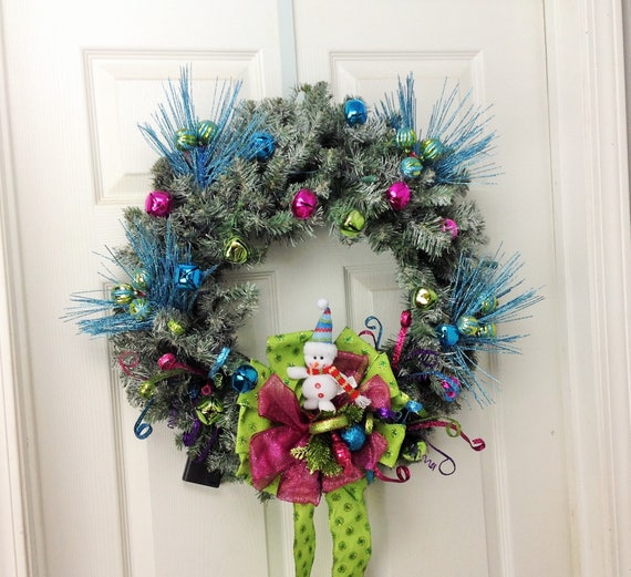 Christmas Wreath Turquoise Green Pink Christmas Wreath Pre-lit 24
