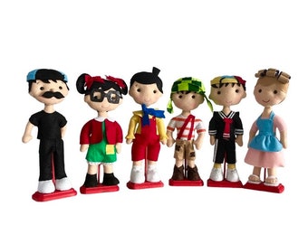 El Chavo del Ocho La Vecindad del Chavo Felt 6 Dolls Centerpiece 12" Mexican Party Decoration La Chilindrina, Quico, Nono, Dn Ramon Dona Flo