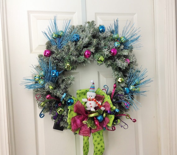 Christmas Wreath Turquoise Green Pink Christmas Wreath Pre-lit 24