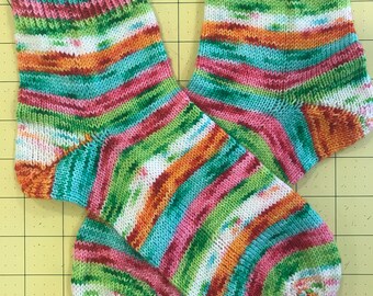 Hand knit ankle socks, multi color, washable