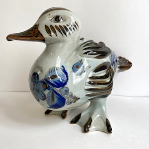 Vintage large tonala pottery duck signed by Ken Edwards/ El Palomar blue pottery duck