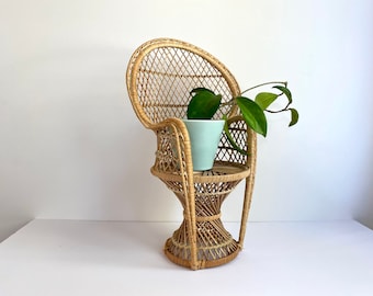 Vintage 16” wicker peacock chair/ wicker plant stand