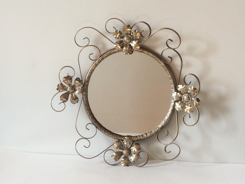 Vintage Metal Fl And Scroll Mirror