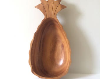 large wood vintage pineapple bowl made in phillipines
