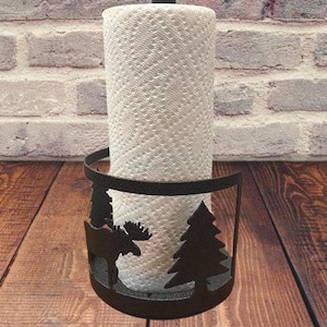 Moose Steel Paper Towel Rack - Counter Paper Towel Holder - Tabletop Kitchen Décor - Rustic Outdoor Décor - Metal Home Gift - Cabin Camp