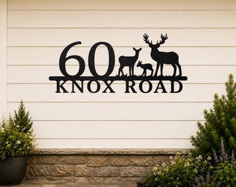 Personalized Deer Address Sign, Deer Antler House Number Sign, Custom Metal Address Plaque, Rustic Cabin Address Sign
