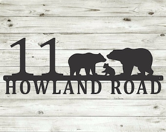 Steel Bear Family Address Sign | House Number Sign | Address Sign | Housewarming Gift | House Marker | Metal Address Plaque | Closing Gift