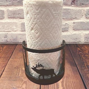 Elk Themed Heavy Duty Rustic Steel Tabletop Paper Towel Rack