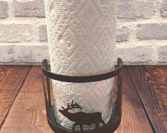 Elk Themed Heavy Duty Rustic Steel Tabletop Paper Towel Rack