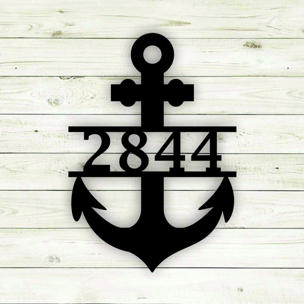 Anchor Nautical Themed Personalized Monogram Metal Home House Number Sign