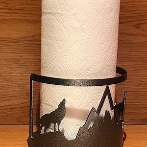 Wolf Steel Paper Towel Rack - Counter Paper Towel Holder - Tabletop Kitchen Décor - Rustic Outdoor Décor - Metal Home Gift - Cabin Camp
