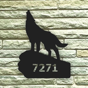 Wolf Themed Custom Address Steel House Sign