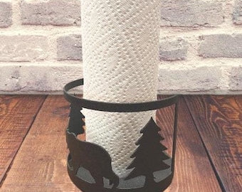 Bear Steel Paper Towel Holder: Rustic Cabin Kitchen Decor