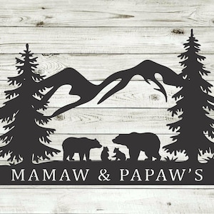 Bear Cub Custom Name Family Scene Themed Steel Wall Art Sign
