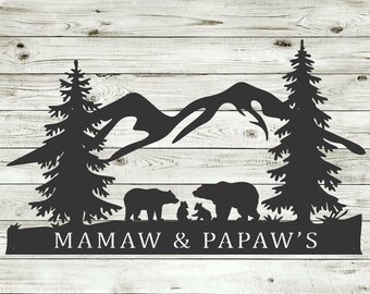Bear Cub Custom Name Family Scene Themed Steel Wall Art Sign