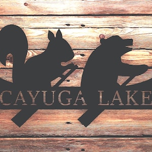 Personalized Squirrel and Bear Canoe Metal Wall Art Hanging