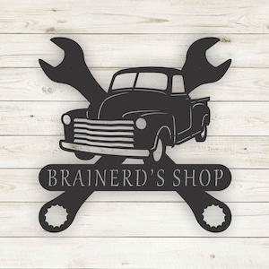 Personalized Metal Garage Sign | Workshop  Sign | Father&#39;s Day Gift | Metal Shop Sign |  Man Cave Décor | Vintage Chevy Truck Sign
