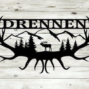 Elk Antler Personalized Family Name Custom Themed Steel Wall Art Sign