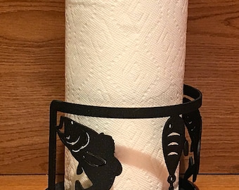 Bass Fish Steel Paper Towel Rack: Rustic Cabin Kitchen Decor