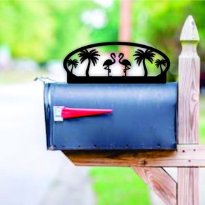 Flamingo Themed Steel Mailbox Topper