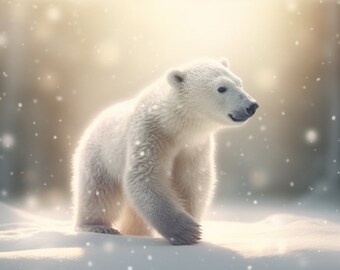 Ethereal cute baby polar bear digital art