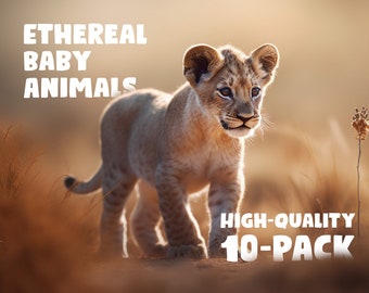 Ethereal cute baby animals digital art pack