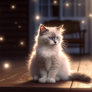 Ethereal cute ragdoll kitten digital art