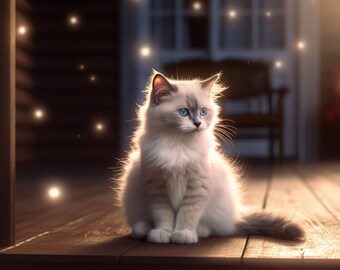 Ethereal cute ragdoll kitten digital art