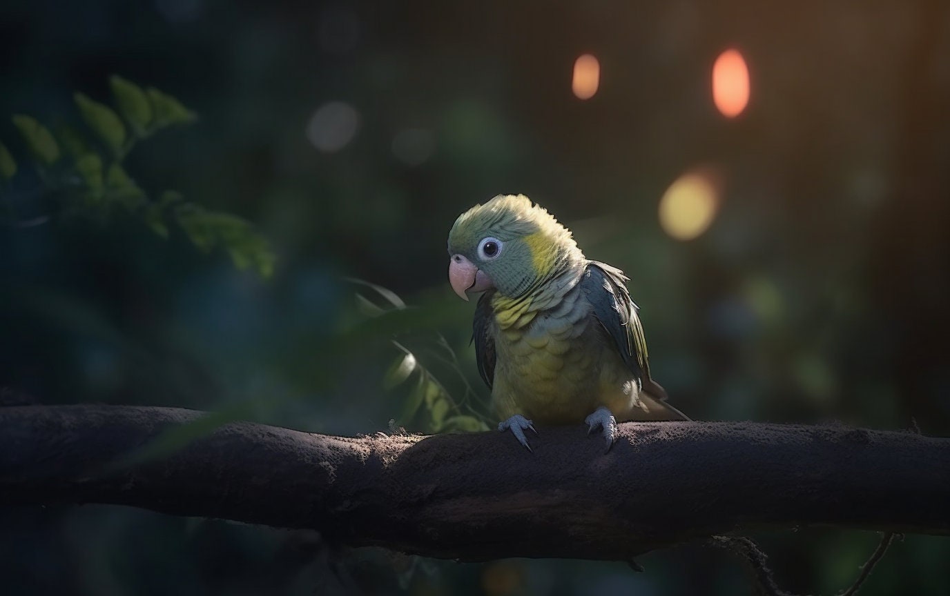 Ethereal cute baby parrot in the jungle digital art