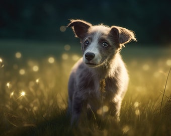 Ethereal cute happy puppy digital art