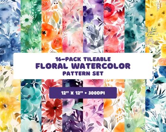 Dreamy Floral Watercolor Pattern Pack - Set of 16