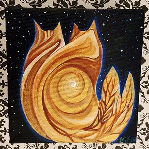 Orange Tabby Galaxy, 4x4&quot;, acrylic on canvas. Original dreamy space art- Abstracted two orange tabby kitties. Original cat artwork!