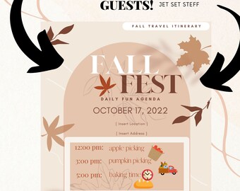 ¡Invitaciones editables para itinerarios diarios con temática de otoño! Recolección de manzanas, recolección de calabazas, horneado de pasteles, plantilla de Canva