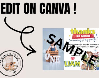 Tarjeta de agradecimiento de cumpleaños de TOY STORY. ¡100 % personalizable en CANVA! Cumpleaños infantiles, primer cumpleaños, temática de Pixar.