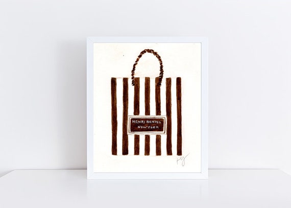 Henri Bendel vintage shopping bag watercolor giclee print art by pixie yates