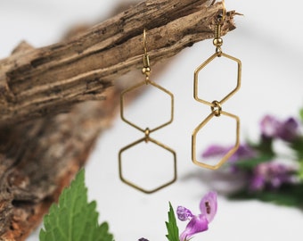 Hexagon Brass Earrings // Raw Brass Earrings // Geometric Earrings // Christmas Gifts // Stocking Stuffers // Art Deco Earrings