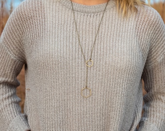 Hexagon Raw Brass Lariat Necklace / Casual Modern Necklace /