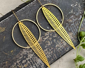 Raw Brass Leaf Earrings // Brass Dangle Earrings // Casual Brass Earrings // Modern Brass Earrings // Nature Earrings