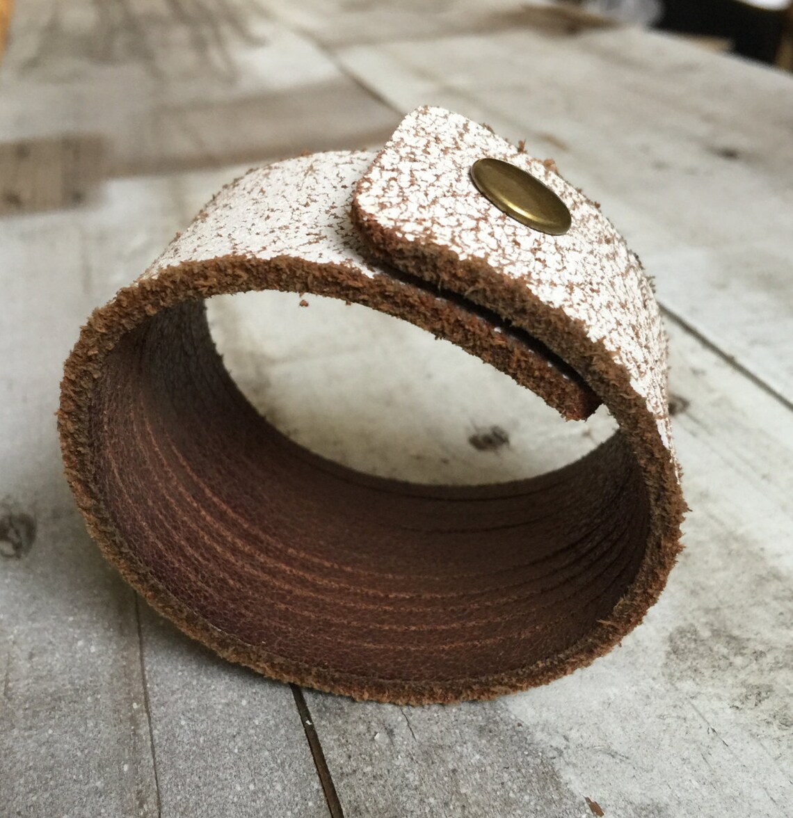 Upcycled White Leather Cuff Bracelet Upcycled Leather Cuff Etsy