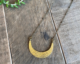 Moon Shaped Brass Necklace // Statement Necklace // Textured Brass Half Circle Necklace // Raw Brass Necklace // Gifts for Her //