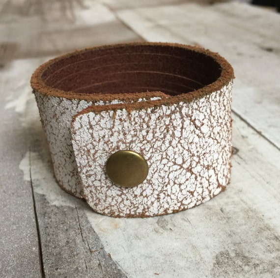 Upcycled White Leather Cuff Bracelet Upcycled Leather Cuff Etsy