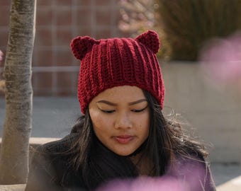 KITTY KAT - Crochet Cat Hat Pattern - 7 sizes,  PDF Download
