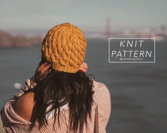DAVEY - knit hat pattern, cable knit beanie pattern, beanie knitting pattern, instant pdf download, digital download