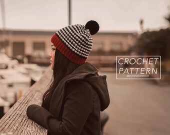 CROCHET HAT PATTERN, 7 sizes, crochet houndstooth beanie pattern, crochet pattern, instant pdf download, digital download, noah