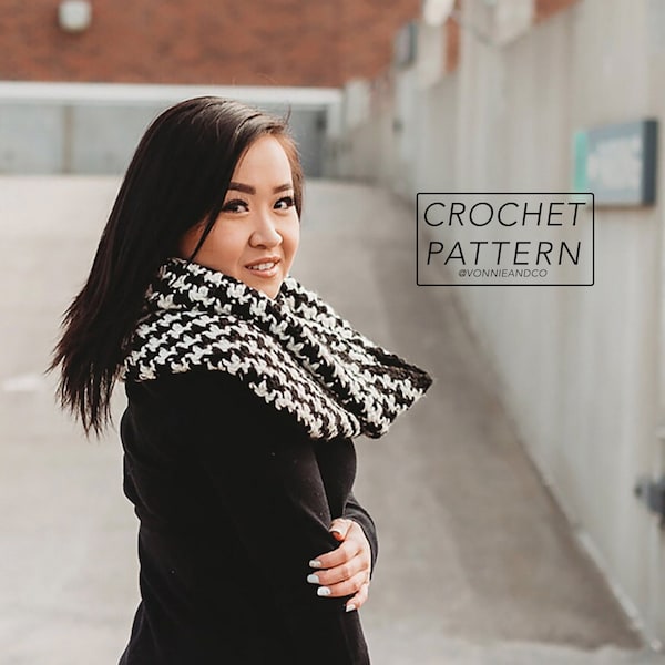 JOSHUA - Crochet Houndstooth Cowl Pattern - Instant PDF Download (digital)