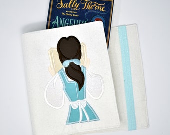 Adjustable Reusable Book Cover - Fabric Book Cover - Belle - Belle Reading Applique