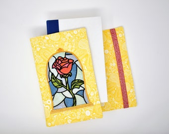 Adjustable Reusable Book Cover - Fabric Book Cover - Belle - Beauty and the Beast Enchanted Rose