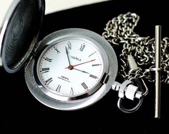 Mens pocket watch, Groomsmen gift CHAIKA watch, Soviet watch chain from Ukraine